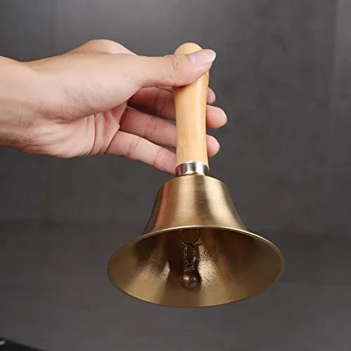 TDOCK Super Loud Solid Brass Hand Call Bell with Wooden Handle, 18.3 cm (7.2 inches) Height | Wedding, Prayer, Dinner, Service Bell thumbnail 7