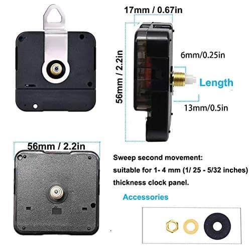HILLHOME Clock Movement Kit with 5 Pairs of Short Hands | Silent Quartz Mechanism for DIY Repair (56x56x17mm, 1/2 Inch Shaft) thumbnail 2