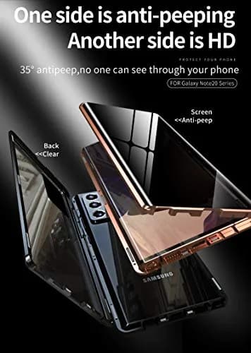 KMXDD Anti-Peeping Galaxy Note 20 Ultra 360° Full Body Case | Magnetic Privacy Cover with Tempered Glass (Black) thumbnail 4