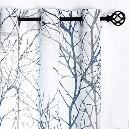 FMFUNCTEX Linen Blue White Semi Sheer Print Curtains 45 Inch Long | Modern Natural Decor thumbnail 1