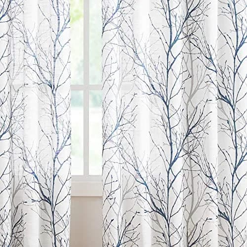 FMFUNCTEX Linen Blue White Semi Sheer Print Curtains 45 Inch Long | Modern Natural Decor thumbnail 4