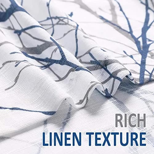 FMFUNCTEX Linen Blue White Semi Sheer Print Curtains 45 Inch Long | Modern Natural Decor thumbnail 6