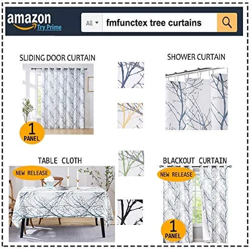 FMFUNCTEX Linen Blue White Semi Sheer Print Curtains 45 Inch Long | Modern Natural Decor thumbnail 7