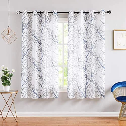 FMFUNCTEX Linen Blue White Semi Sheer Print Curtains 45 Inch Long | Modern Natural Decor thumbnail 2
