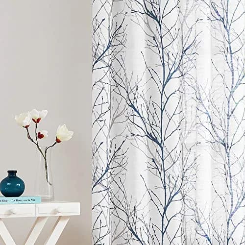 FMFUNCTEX Linen Blue White Semi Sheer Print Curtains 45 Inch Long | Modern Natural Decor thumbnail 3