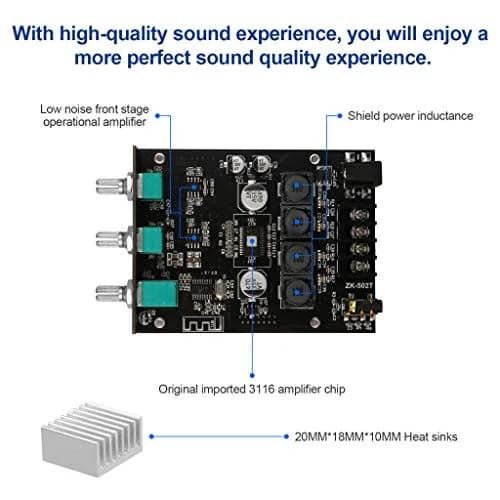 ARRAROWN ZK-502T Bluetooth 5.0 Mini Stereo Amplifier Module 100W (50W+50W) | 12-24V DC Power Input thumbnail 5