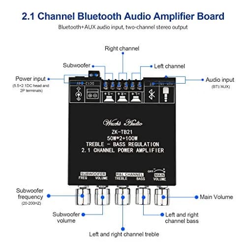 ARRAROWN ZK-TB21 Bluetooth 5.0 Audio Amplifier Board 50W x 2 + 100W Subwoofer | 2.1 Channel Stereo Output with Treble & Bass Control thumbnail 8