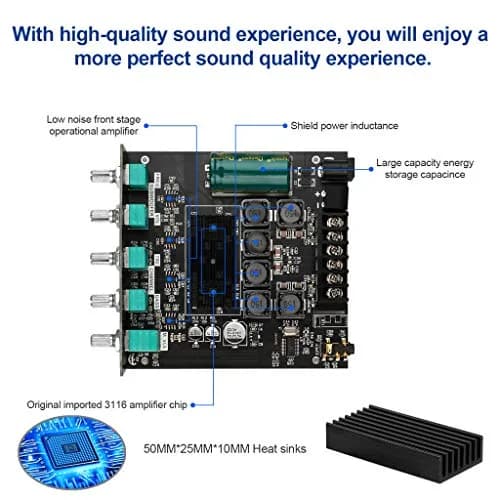 ARRAROWN ZK-TB21 Bluetooth 5.0 Audio Amplifier Board 50W x 2 + 100W Subwoofer | 2.1 Channel Stereo Output with Treble & Bass Control thumbnail 3