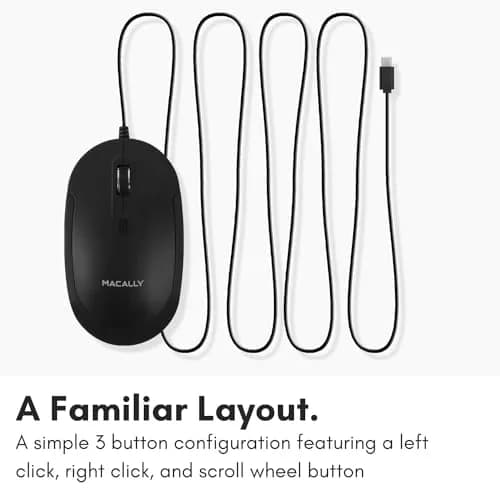 Macally Wired USB C Mouse for Mac and PC - Slim, Quiet, Reliable, 4 DPI Modes | Ambidextrous, Plug & Play (70-120c) thumbnail 6