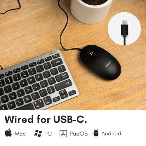 Macally Wired USB C Mouse for Mac and PC - Slim, Quiet, Reliable, 4 DPI Modes | Ambidextrous, Plug & Play (70-120c) thumbnail 2