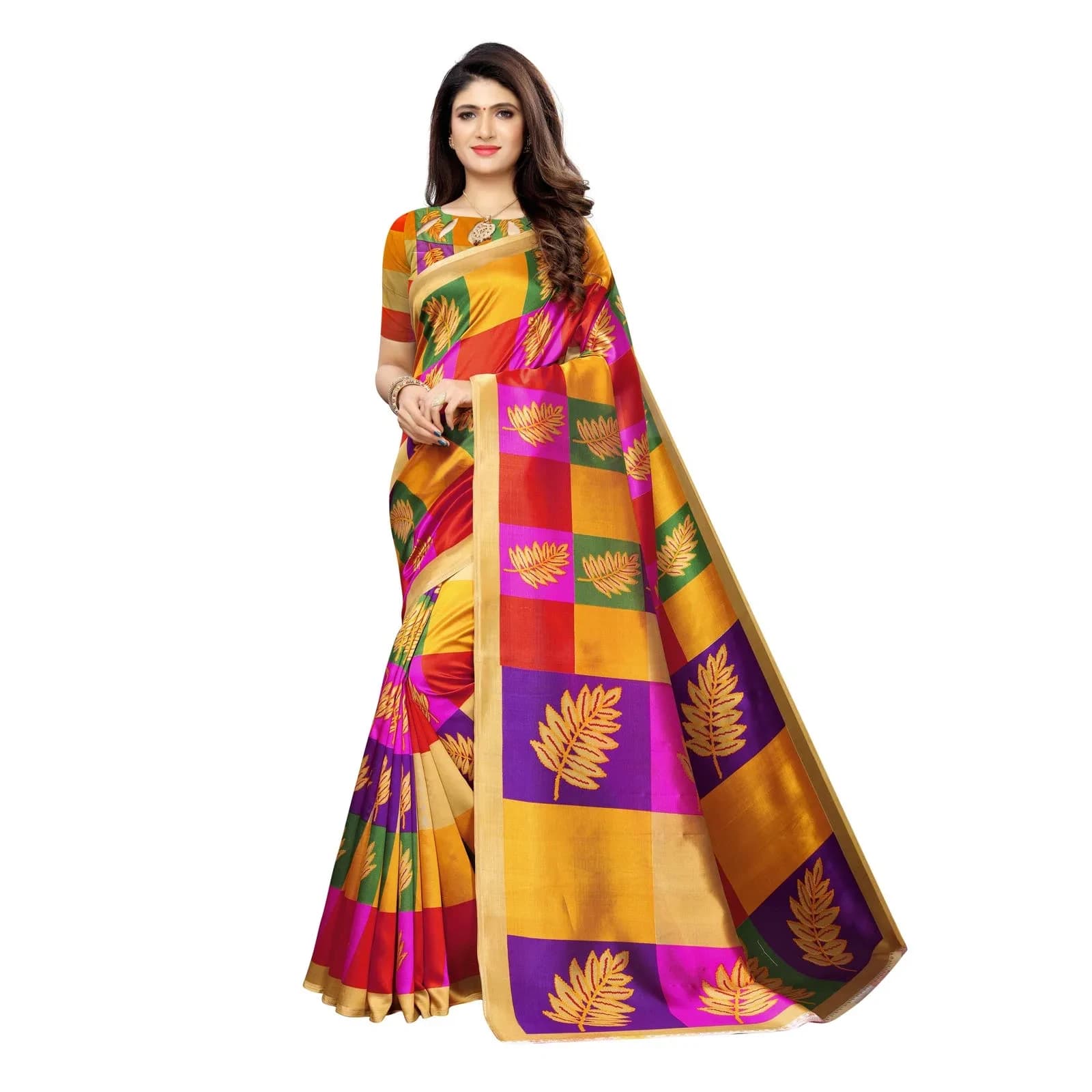 Satrani Women's Poly Silk Printed Saree with Blouse Piece, 5.25 mtr (6 yards) | Yellow & Multi Color — Yellow and Multi