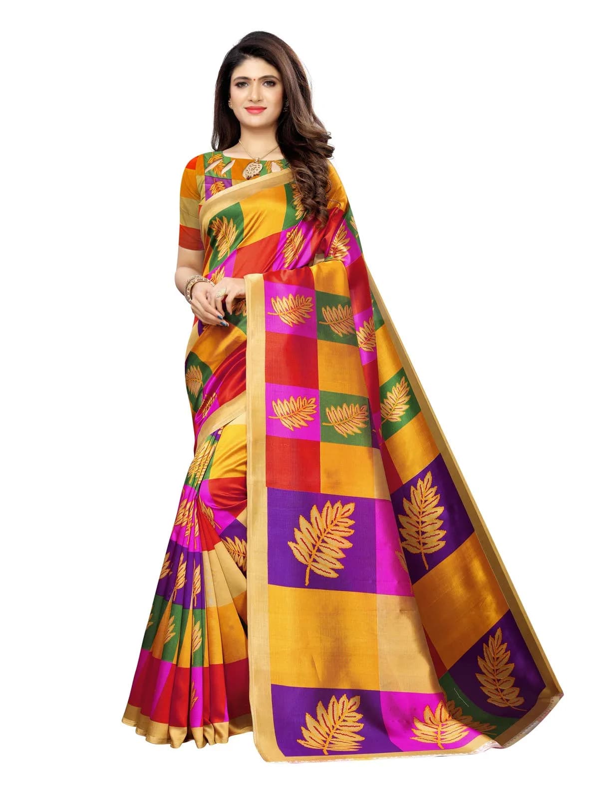 Satrani Women's Poly Silk Printed Saree with Blouse Piece, 5.25 mtr (6 yards) | Yellow & Multi Color — Yellow and Multi