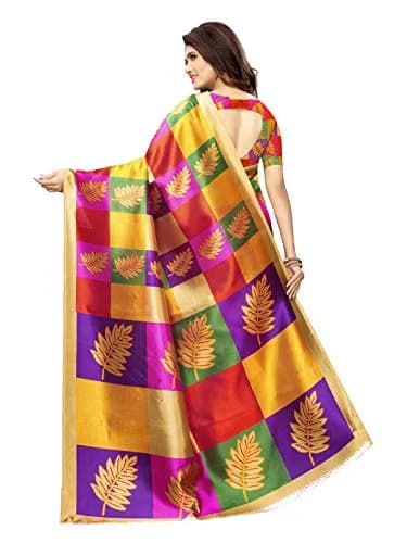 Satrani Women's Poly Silk Printed Saree with Blouse Piece, 5.25 mtr (6 yards) | Yellow & Multi Color thumbnail 4