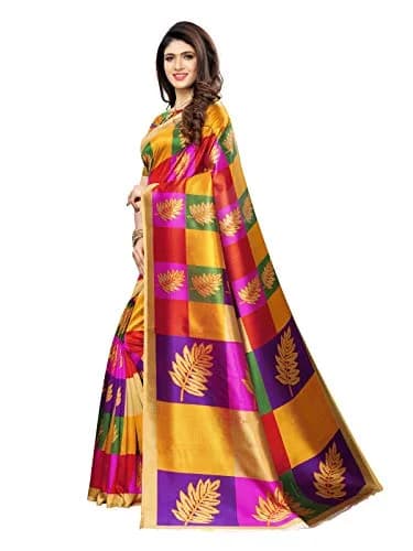 Satrani Women's Poly Silk Printed Saree with Blouse Piece, 5.25 mtr (6 yards) | Yellow & Multi Color thumbnail 2