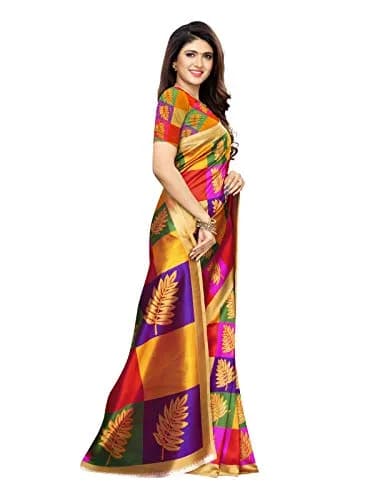 Satrani Women's Poly Silk Printed Saree with Blouse Piece, 5.25 mtr (6 yards) | Yellow & Multi Color thumbnail 3