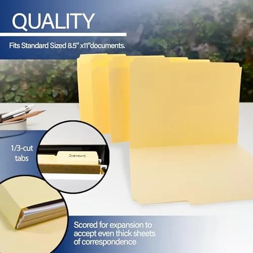 BAZIC Products Letter Size Manila File Folders | Office Filing, 4-Pack, 12 Count thumbnail 3