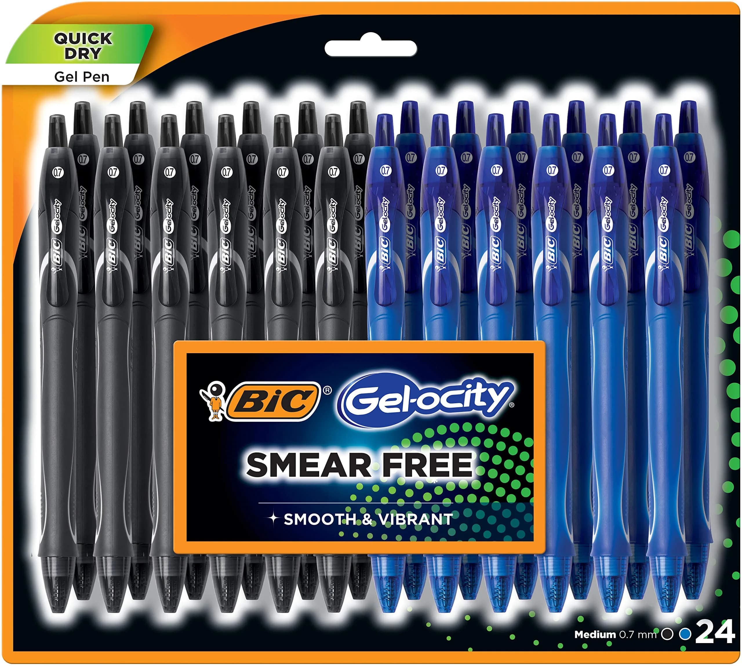 BIC Gelocity Quick Dry Gel Pen, 0.7mm, 24 Pack | Fast-Drying, Comfortable Gel Pens for India — Black And Blue
