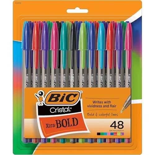 BIC Cristal Xtra Bold Ballpoint Pens 1.6mm | Smooth Ink, Assorted Colors, Pack of 48 thumbnail 1