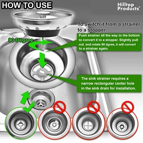 Hilltop Products 2 Pack Kitchen Sink Strainer & Stopper Combo | Stainless Steel, 3-1/2 inch Fit, Durable & Dishwasher Safe thumbnail 2