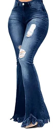 LaiyiVic Bell Bottom Jeans for Women Ripped High Waisted Flared Pants | Wide Leg Denim with Raw Hem thumbnail 1