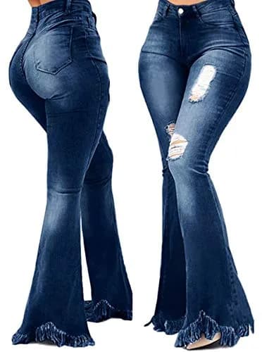 LaiyiVic Bell Bottom Jeans for Women Ripped High Waisted Flared Pants | Wide Leg Denim with Raw Hem thumbnail 2