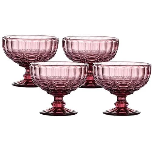 VanEnjoy Purple Vintage Pressed Pattern Glass Ice Cream Cups - Set of 4, 12 Oz | Elegant Vintage Design for Dessert & Snack thumbnail 1