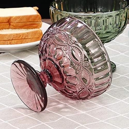 VanEnjoy Purple Vintage Pressed Pattern Glass Ice Cream Cups - Set of 4, 12 Oz | Elegant Vintage Design for Dessert & Snack thumbnail 4