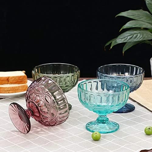 VanEnjoy Purple Vintage Pressed Pattern Glass Ice Cream Cups - Set of 4, 12 Oz | Elegant Vintage Design for Dessert & Snack thumbnail 5