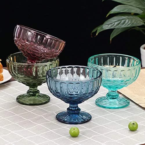 VanEnjoy Purple Vintage Pressed Pattern Glass Ice Cream Cups - Set of 4, 12 Oz | Elegant Vintage Design for Dessert & Snack thumbnail 6