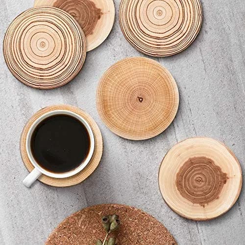 Britimes Ceramic Stone Coasters for Drinks, Set of 6, Wood Grain Finish, 4-inch Round | Absorbent & Slip-Resistant Table Protection thumbnail 4