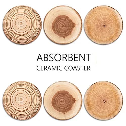 Britimes Ceramic Stone Coasters for Drinks, Set of 6, Wood Grain Finish, 4-inch Round | Absorbent & Slip-Resistant Table Protection thumbnail 6