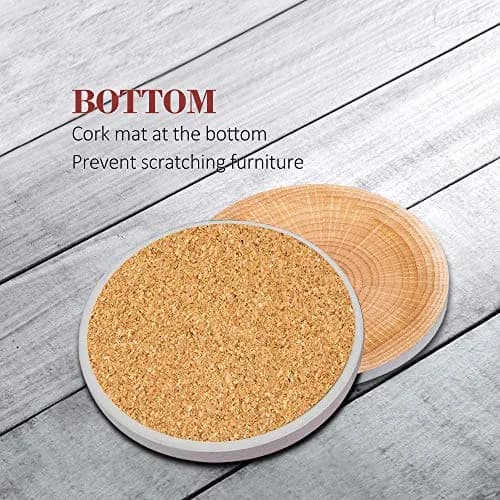 Britimes Ceramic Stone Coasters for Drinks, Set of 6, Wood Grain Finish, 4-inch Round | Absorbent & Slip-Resistant Table Protection thumbnail 2