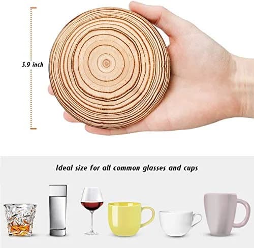 Britimes Ceramic Stone Coasters for Drinks, Set of 6, Wood Grain Finish, 4-inch Round | Absorbent & Slip-Resistant Table Protection thumbnail 3