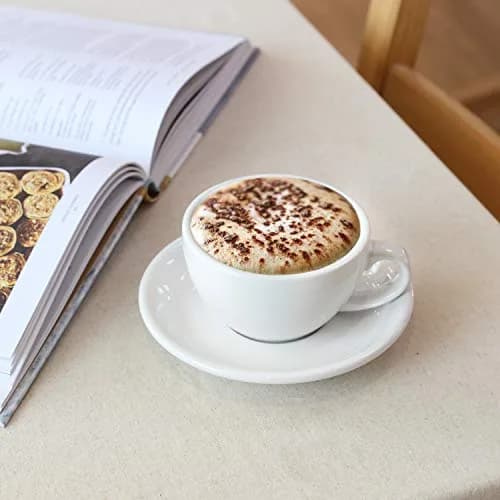 LE TAUCI 6 oz Cappuccino Cups with Saucers | Ceramic Coffee Set for Latte & Mocha, White thumbnail 7