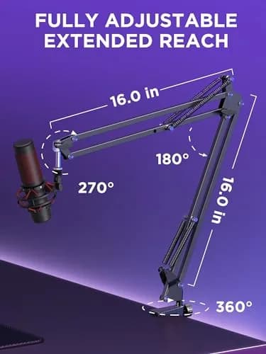 InnoGear Microphone Arm Stand for Podcast & Singing | Adjustable Steel Boom, Black thumbnail 3