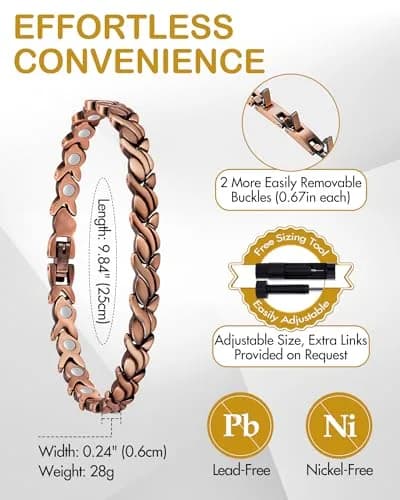Feraco Pure Copper Magnetic Anklet for Women, 25cm (9.84 inch) | Hypoallergenic Fishtail Design thumbnail 4
