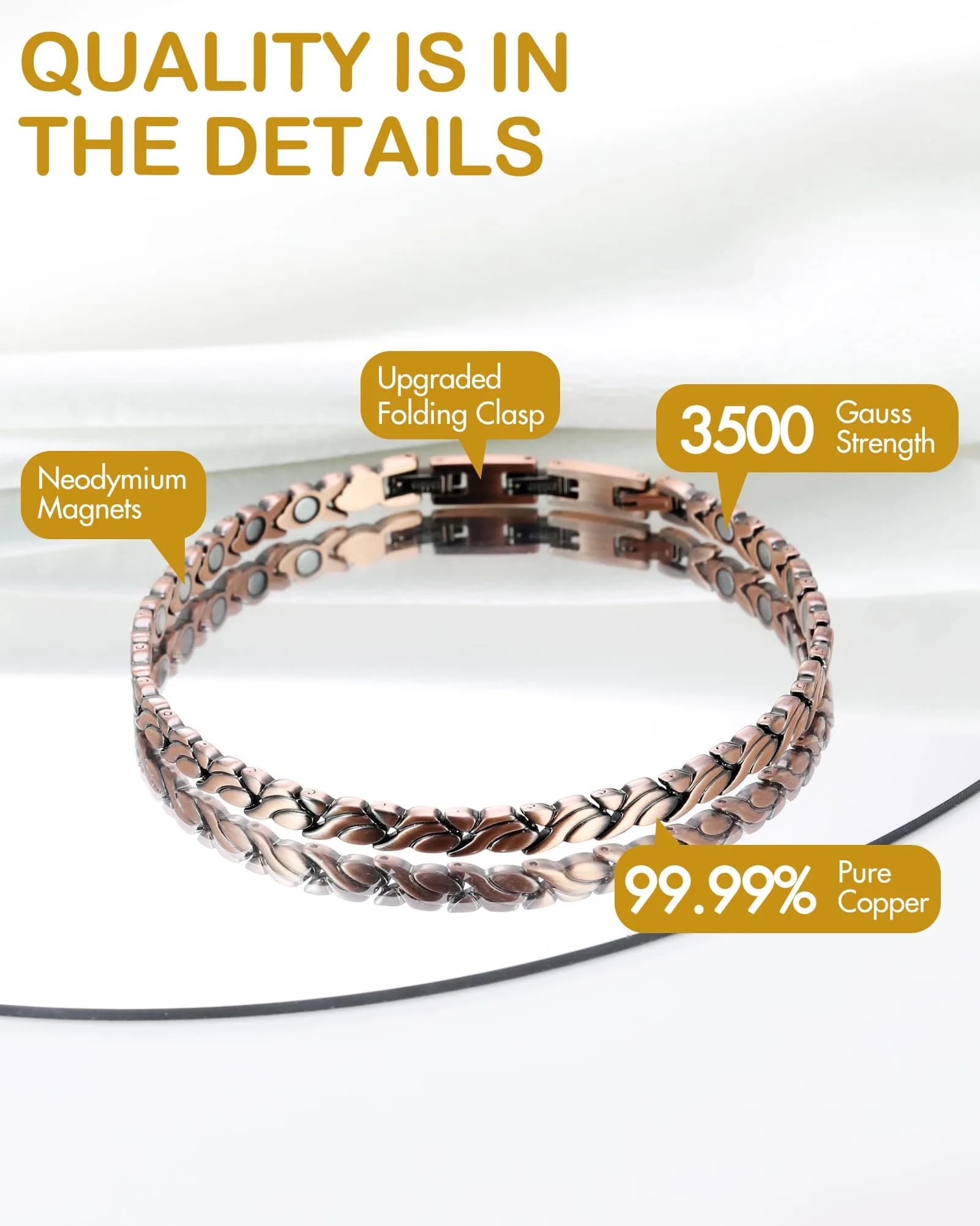 Feraco Pure Copper Magnetic Anklet for Women, 25cm (9.84 inch) | Hypoallergenic Fishtail Design - view 8