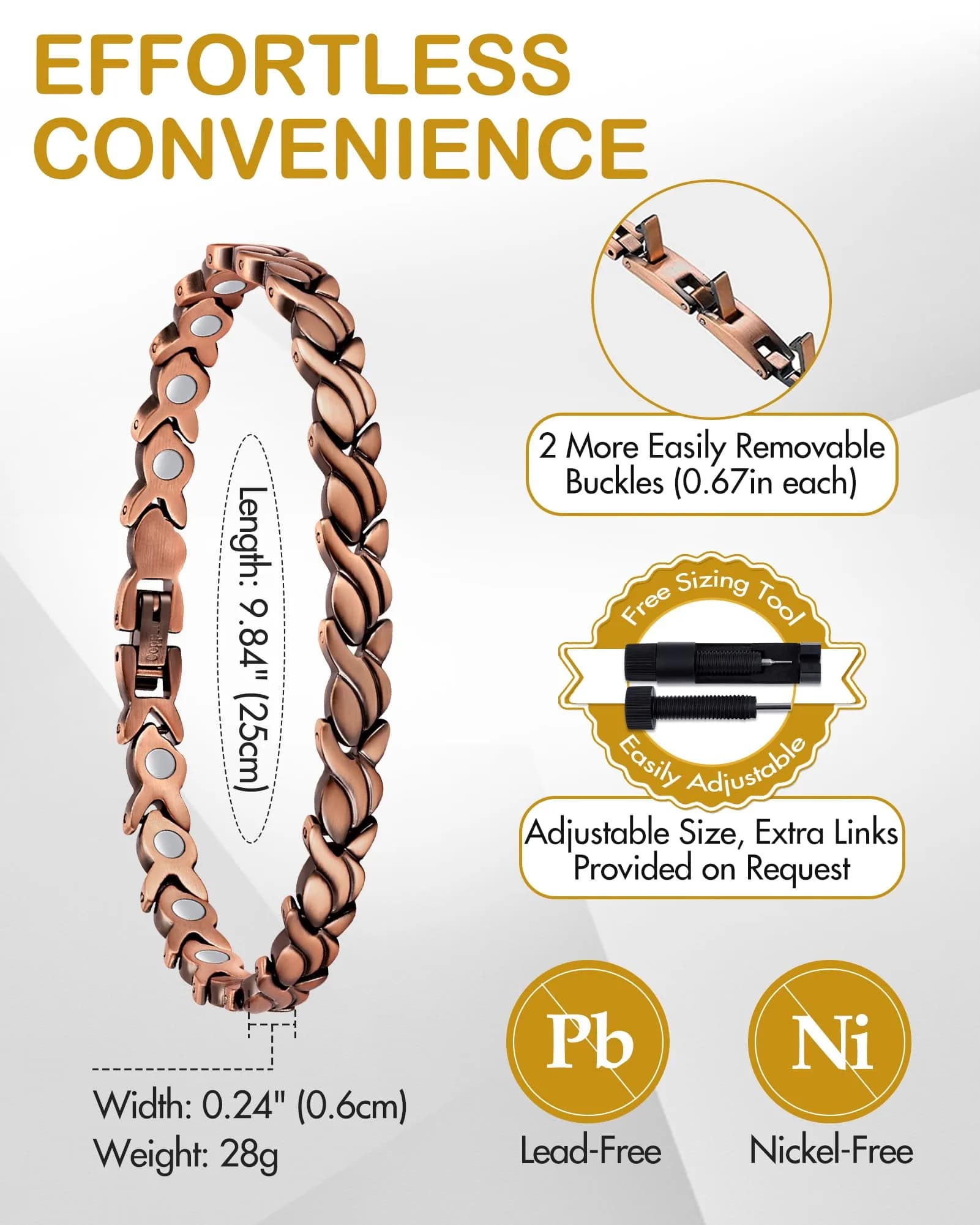 Feraco Pure Copper Magnetic Anklet for Women, 25cm (9.84 inch) | Hypoallergenic Fishtail Design - view 4