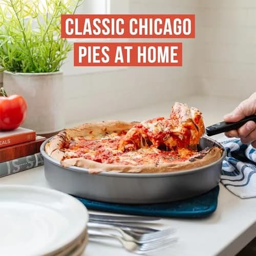 Chef Pomodoro Chicago Deep Dish Pizza Pan, 12 Inch Hard Anodized Aluminum | Authentic Chicago Style Deep Dish thumbnail 6