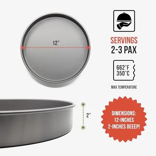 Chef Pomodoro Chicago Deep Dish Pizza Pan, 12 Inch Hard Anodized Aluminum | Authentic Chicago Style Deep Dish thumbnail 2