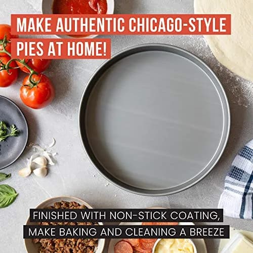 Chef Pomodoro Chicago Deep Dish Pizza Pan, 12 Inch Hard Anodized Aluminum | Authentic Chicago Style Deep Dish thumbnail 3