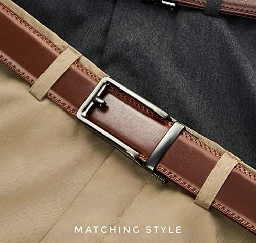 CHAOREN Click Belt Men - 1 3/8" Genuine Leather Ratchet Belt for Dress Casual, 35cm (32"-38" Waist Adjustable) thumbnail 5