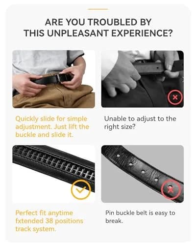 CHAOREN Click Belt Men - 1 3/8" Genuine Leather Ratchet Belt for Dress Casual, 35cm (32"-38" Waist Adjustable) thumbnail 3