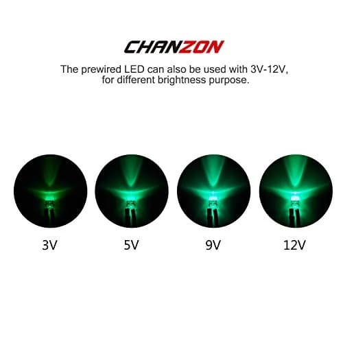 CHANZON 20 pcs Pre-Wired 5mm Green LED Diode Lights (DC 12V) | 15000-18000 mcd Ultrabright thumbnail 4