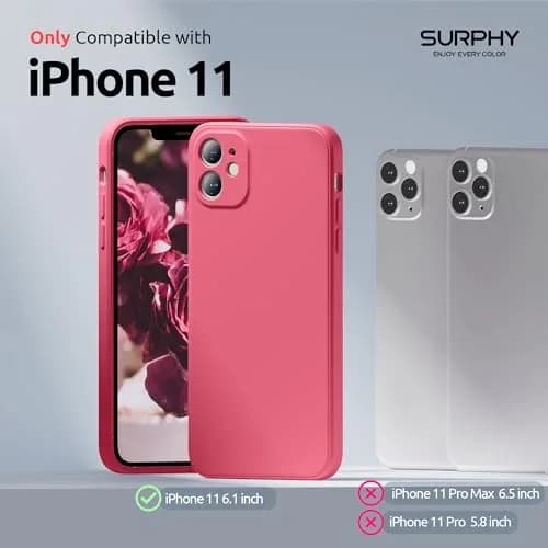 SURPHY Liquid Silicone Case for iPhone 11 6.1 inches, Hibiscus | Camera Protection, Straight Edge Slim Design thumbnail 2