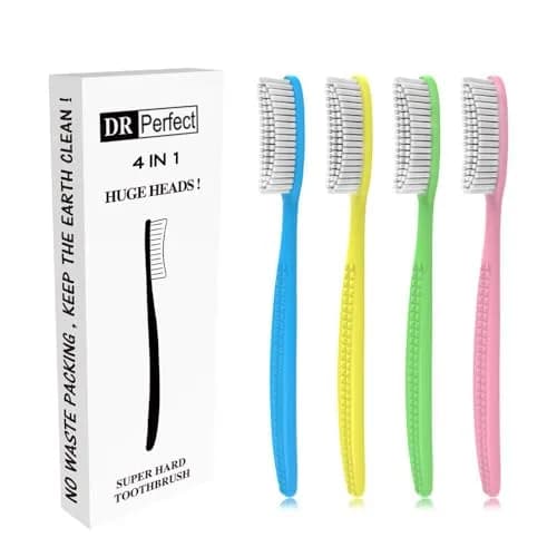 DR PERFECT Extra Hard & Firm Toothbrush Large Long Head Whitening Pack of 4 | Firm Bristle Toothbrush thumbnail 1