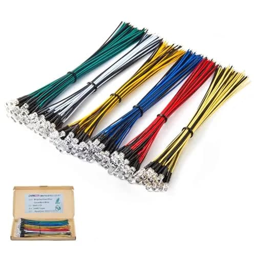 CHANZON 120pcs 12V 5mm LED Diode Lights 7.9 inch Pre Wired Assorted Kit | 6 Colors x 20pcs thumbnail 6