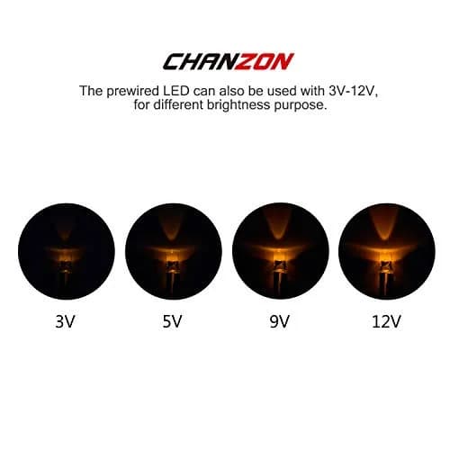 CHANZON Pre-Wired 5mm Yellow LED Diode Lights 20cm (0.79 inch) | 12V DC, 20mA, 0.24W, 1500-2000mcd thumbnail 4