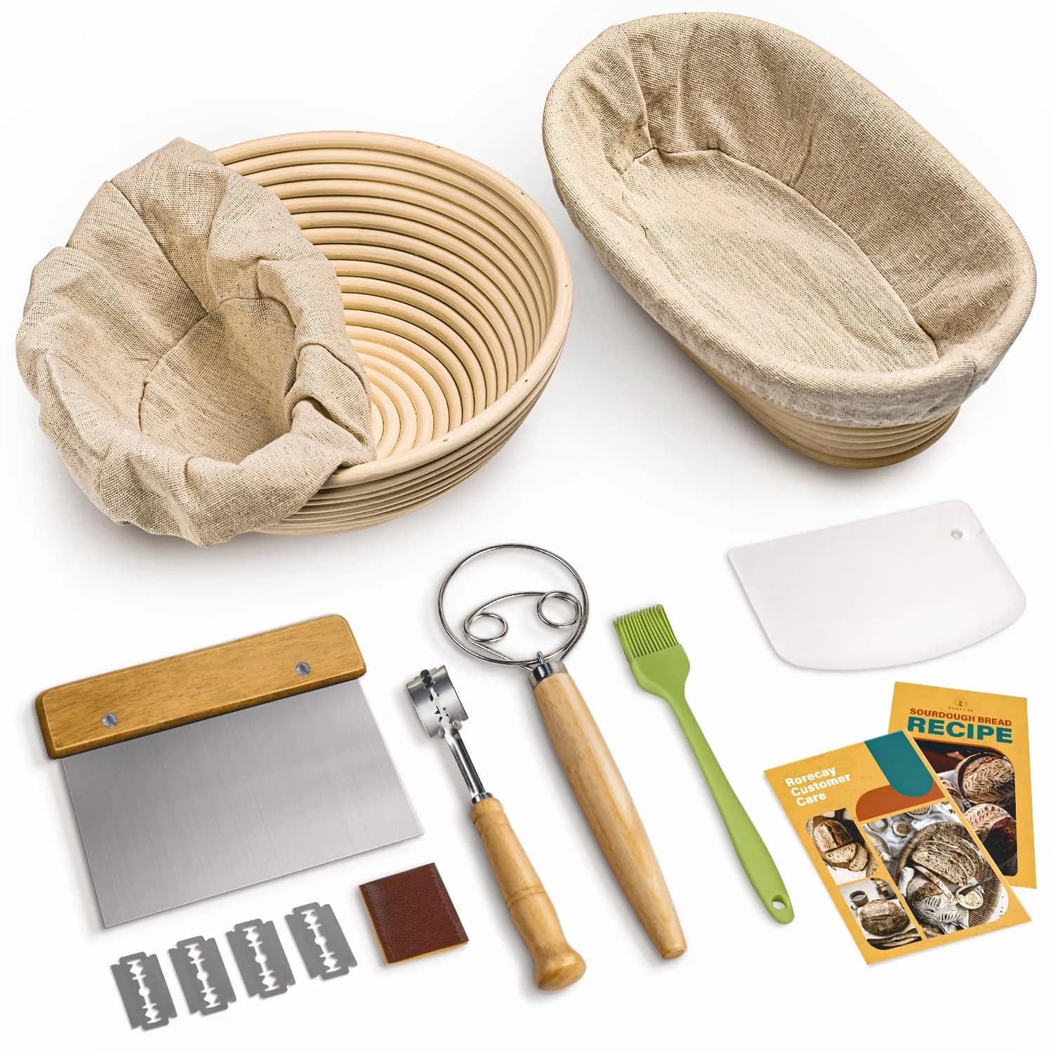 Rorecay Sourdough Starter Kit with Banneton Bread Proofing Baskets | Artisan Bread Tools for Beginners — Oval & Round