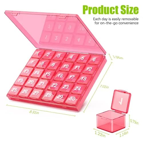 DOHIMGIO 30-Day Pill Organizer Box with 30 Removable Daily Cases | Easy Open, Large Compartments, Portable for Travel thumbnail 7